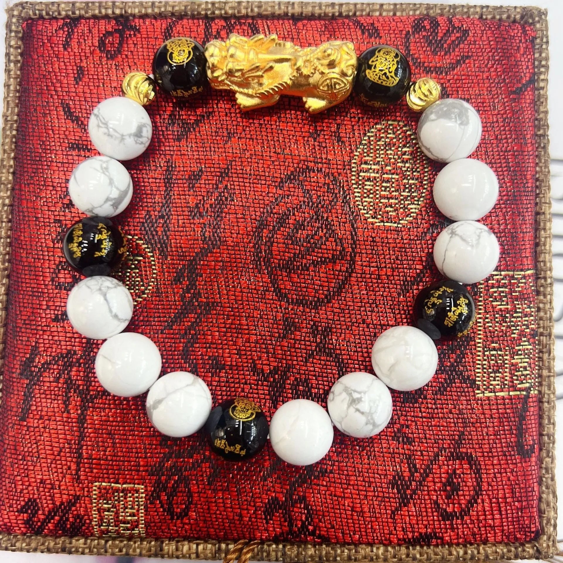 White turquoise and black agate couple bracelet with adjustable 15-17cm length and handmade vintage design
