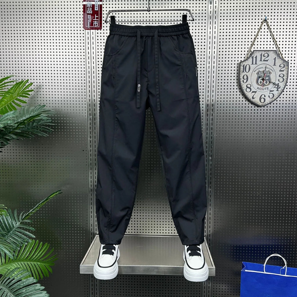 Men's casual harem trousers with high waist and elastic ankle cuffs in solid black, grey or white, sizes M to 5XL
