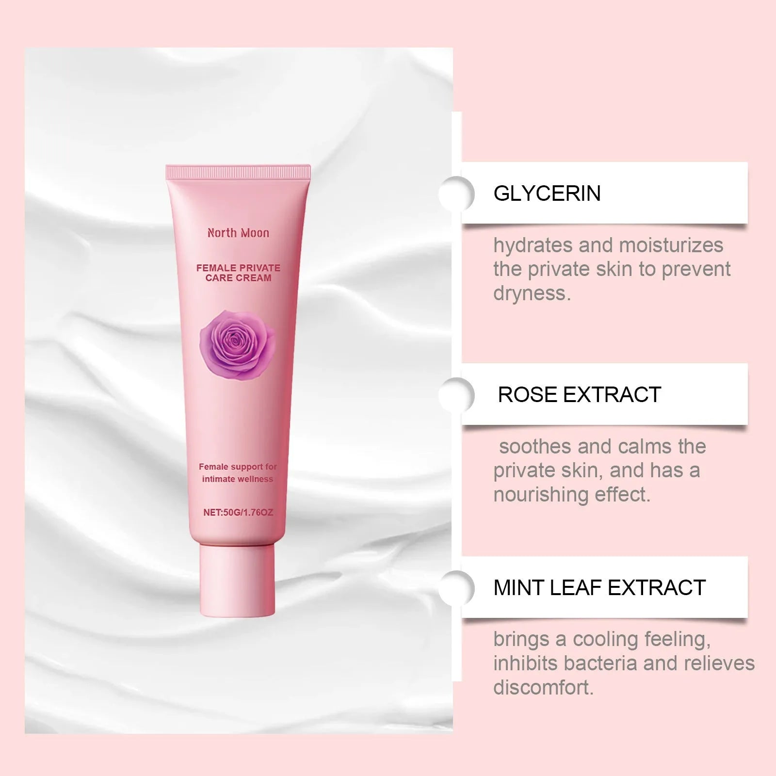 Gentle Care moisturising cream 50g tube with rose and peppermint extract for dry skin
