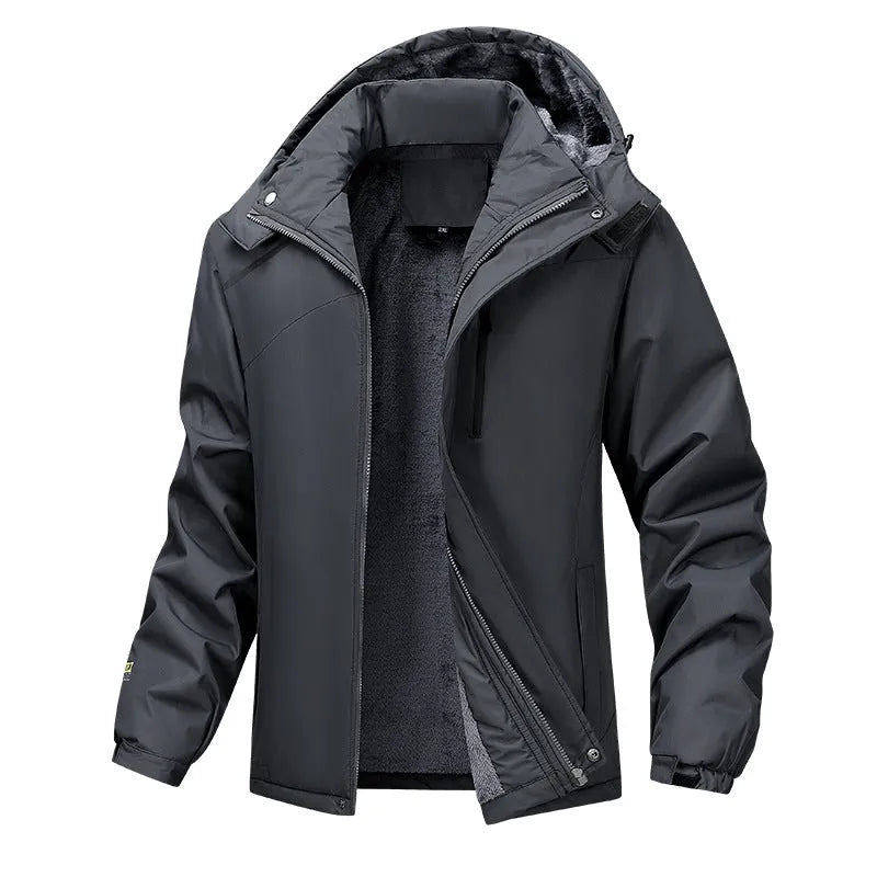 Men's plus size waterproof hooded coat in loose fit design available in multiple colours
