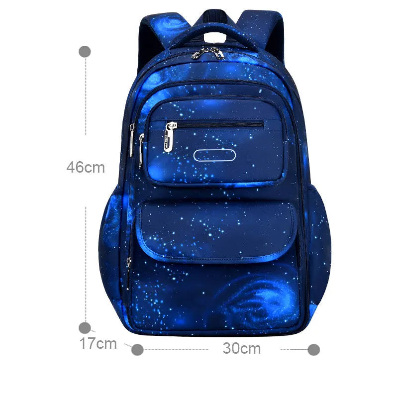 Primary school boys backpack large capacity 20-35L with side refrigerator pocket in royal blue
