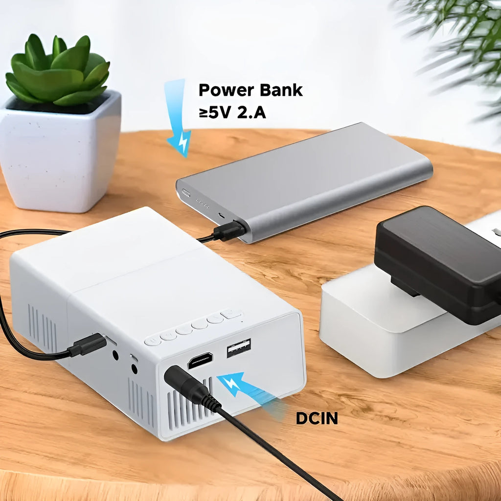 M100 portable mini home projector in black or white colour with remote control.