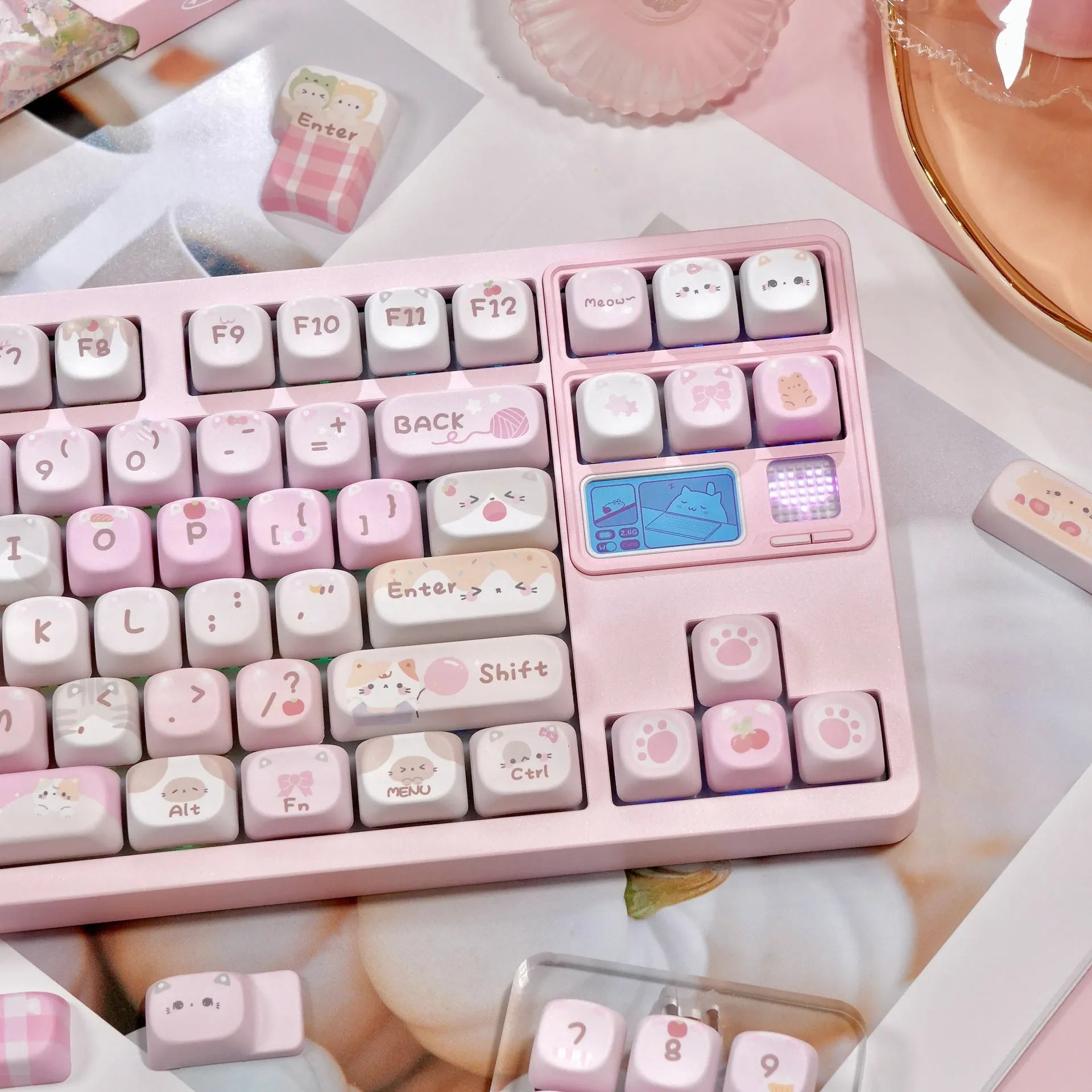 MOA Height pink cartoon sublimation key caps for mechanical keyboards showing five-sided design