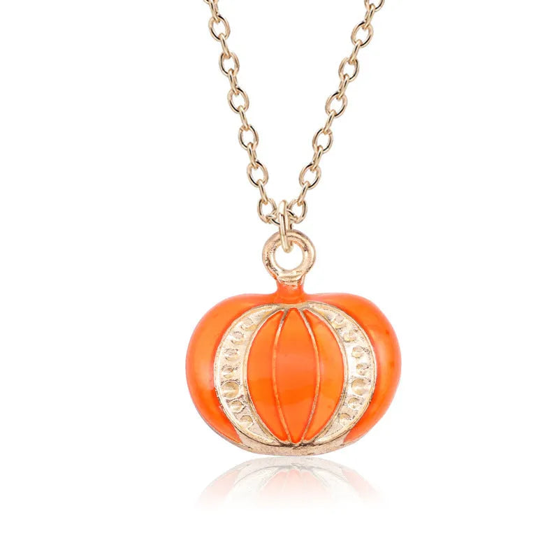 Halloween oil drop pumpkin cat necklace pendant alloy chain 45+5cm clavicle style