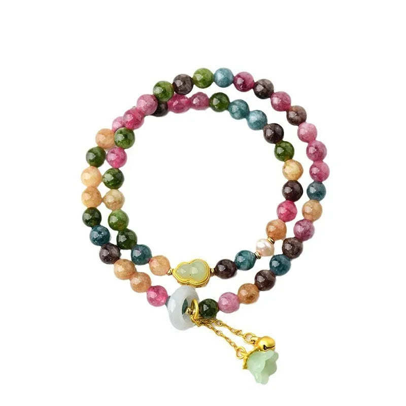Chalcedony double circle bracelet with 6-6.5mm geometry beads in C118 tourmaline colour