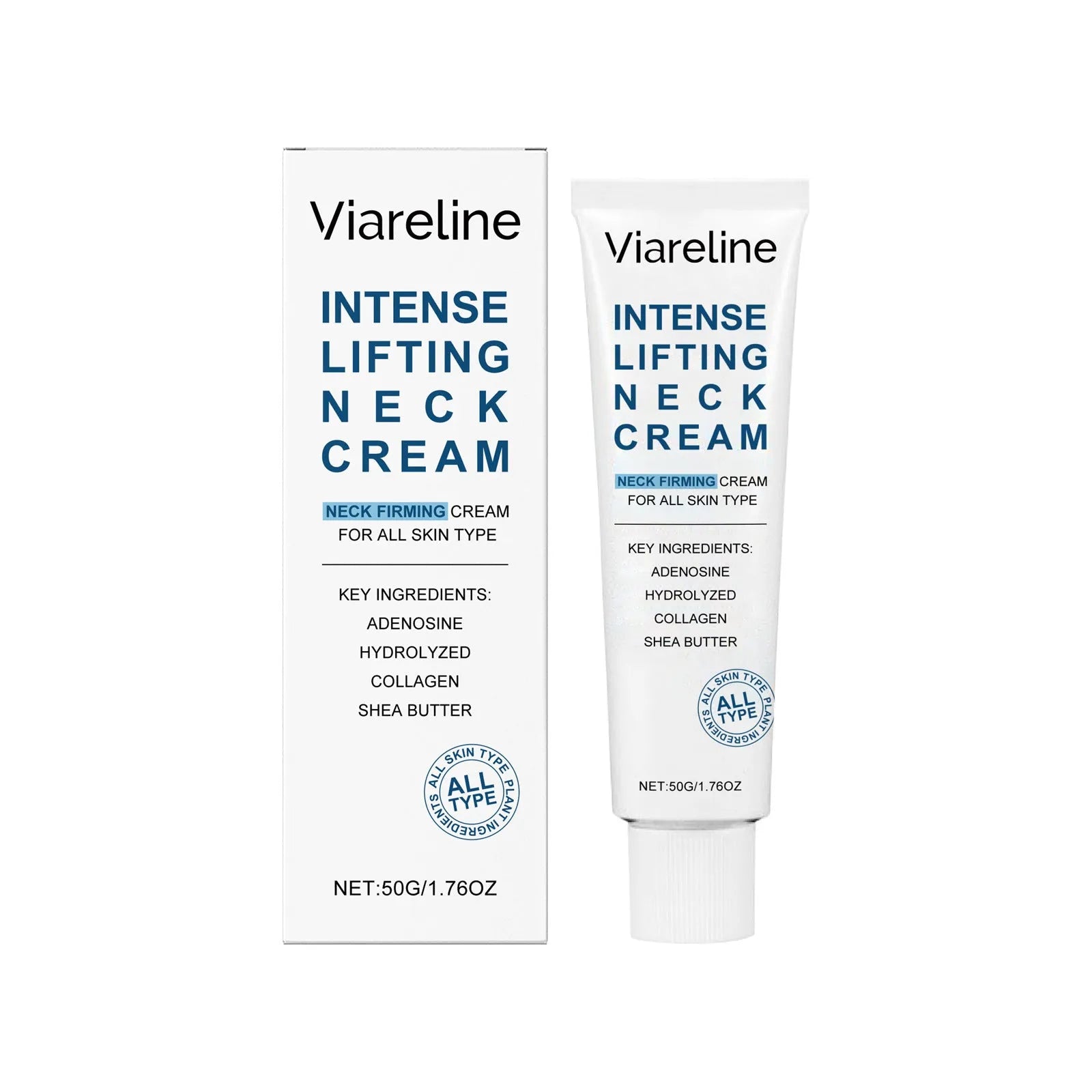 50g jar of tightening neck cream with hydrolysed collagen and adenosine for the neck.