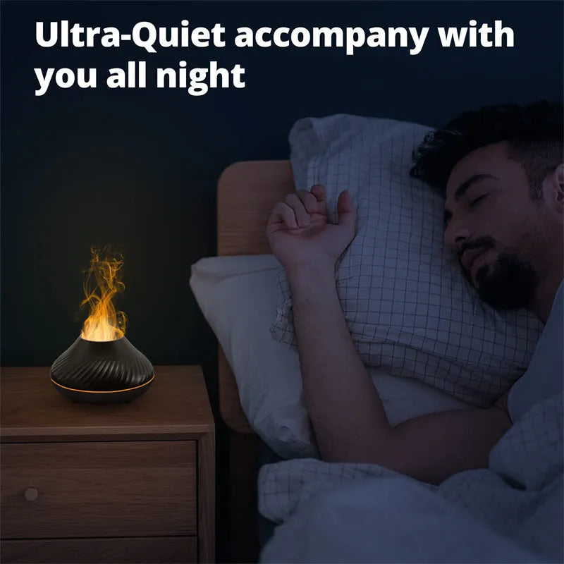 Beige USB aroma diffuser with LED flame effect and water mist output