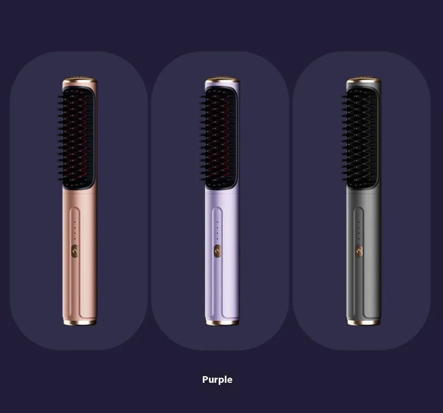 Wireless straight comb in rose gold colour with anion technology for curling and straightening hair