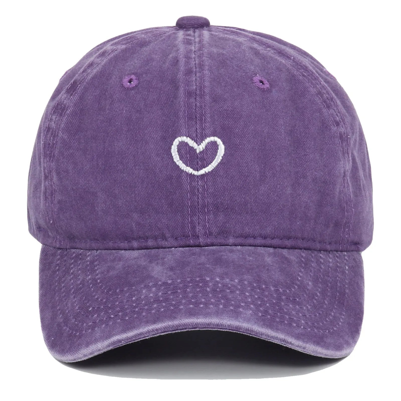 Retro style cotton baseball cap with embroidered design on a dome crown, shown in multiple colours.