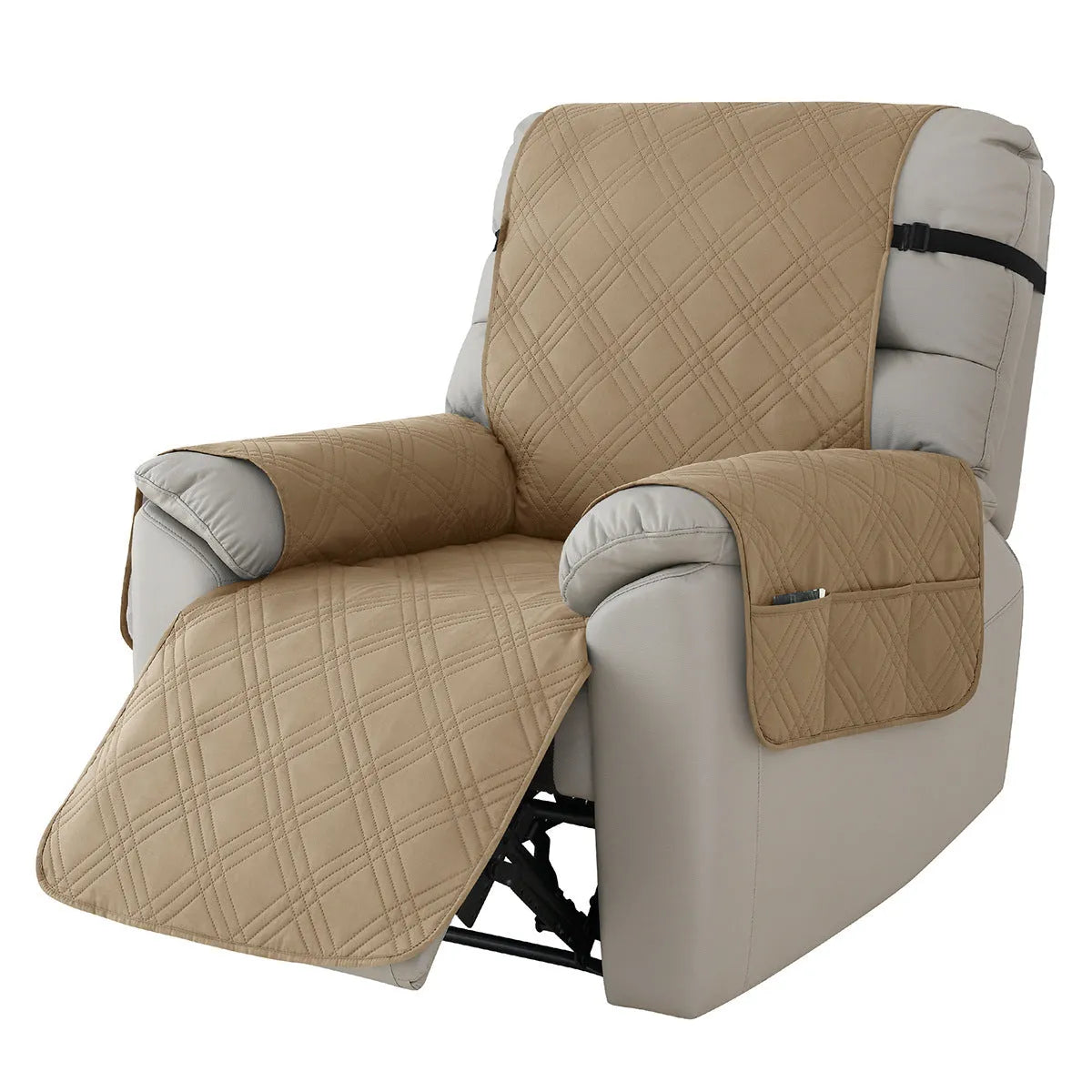 Quilted burgundy waterproof cover fitted on a Chivas massage chair sofa cushion.