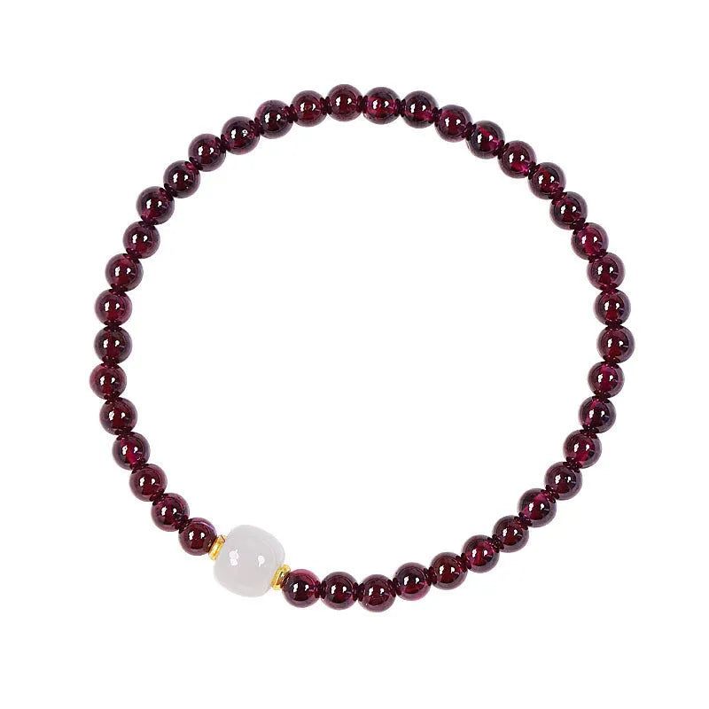 Natural garnet women's bracelet with U-shaped clasp showing 4mm and 6mm bead size options