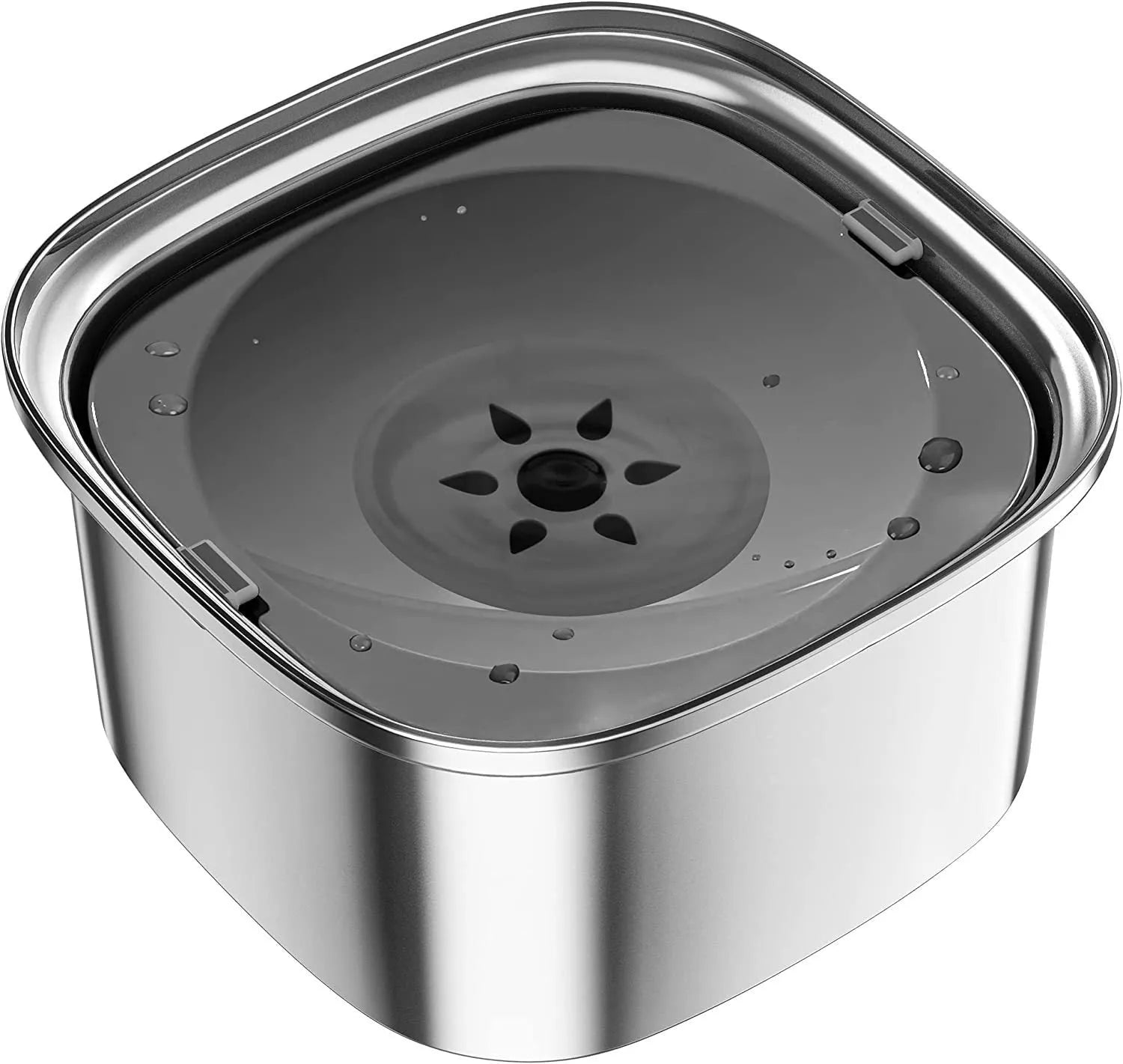 Large capacity stainless steel pet water bowl with floating design in blue