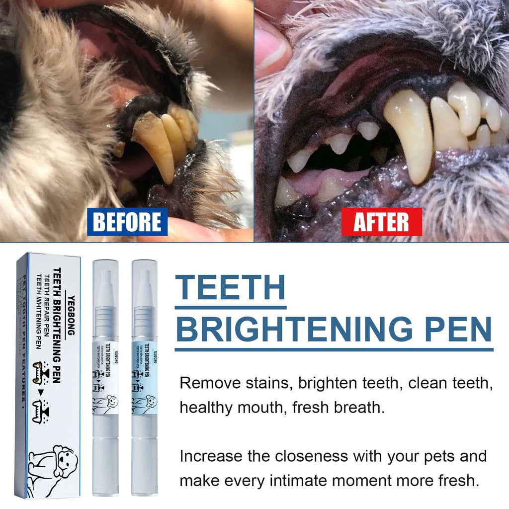 Pet teeth whitening pen and two dental brush applicators for dog and cat tartar care