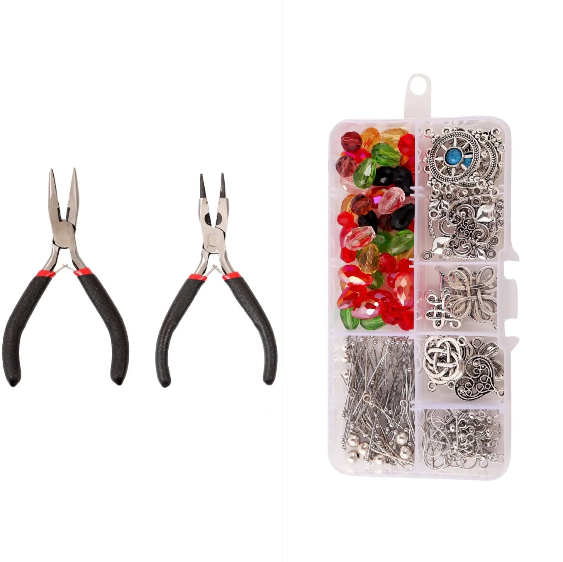 DIY earring set with heart-shaped alloy components in multiple colours, electroplated finish, in suit bag