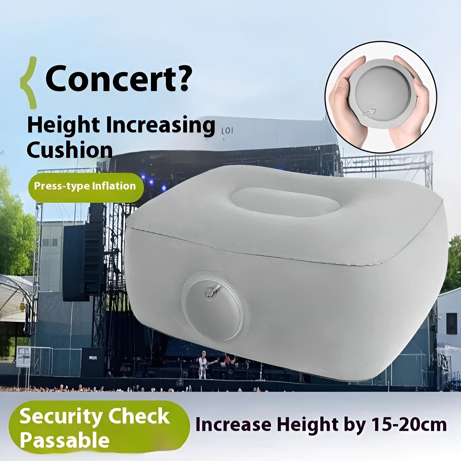 Press inflatable folding seat cushion with flocking material, shown inflated and deflated.