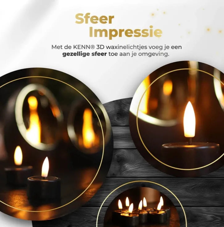 Set of four black battery-operated LED tealight candles with flickering flame effect