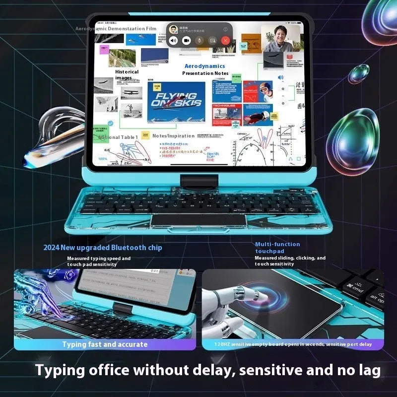 Blue iPad Pro 13-inch keyboard protective case with shockproof PC construction and mute function