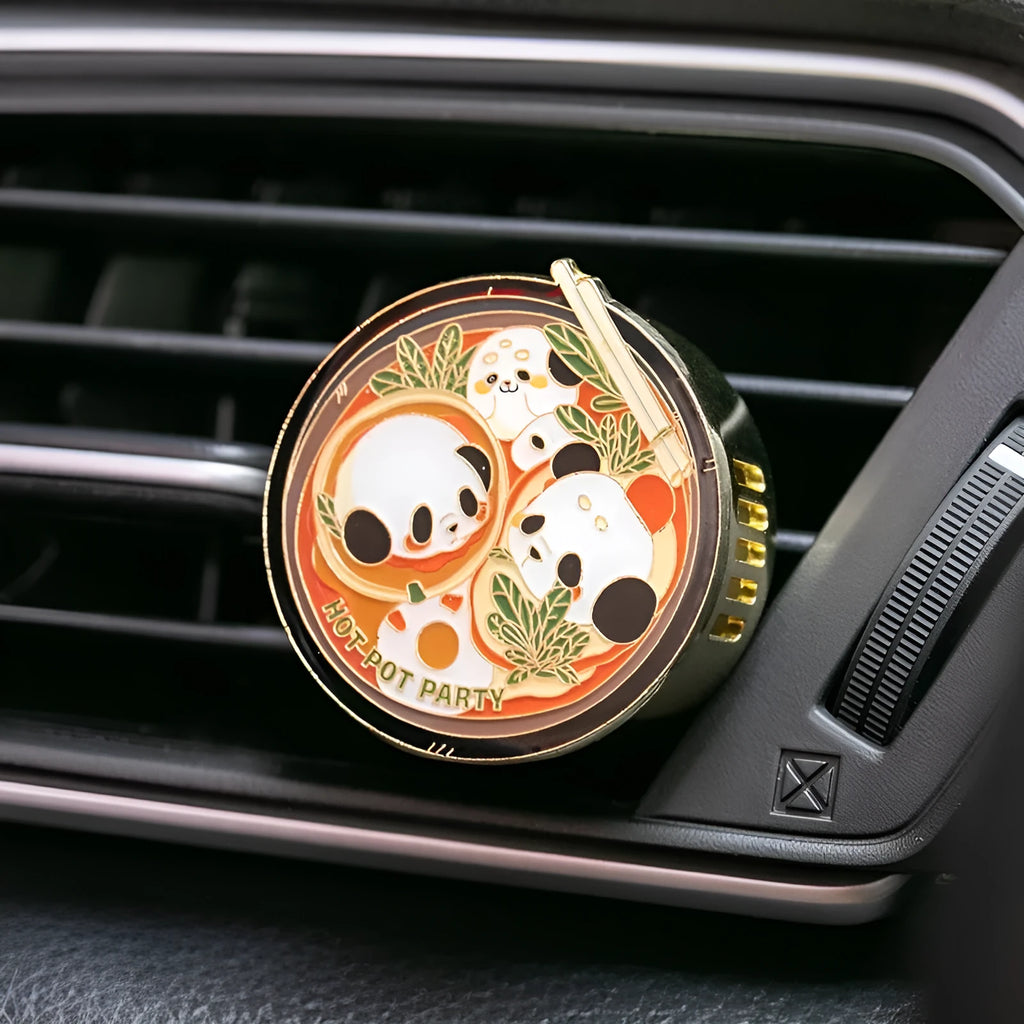 Panda hot pot design car fragrance diffuser with diatomaceous earth tablets for vehicle air freshening