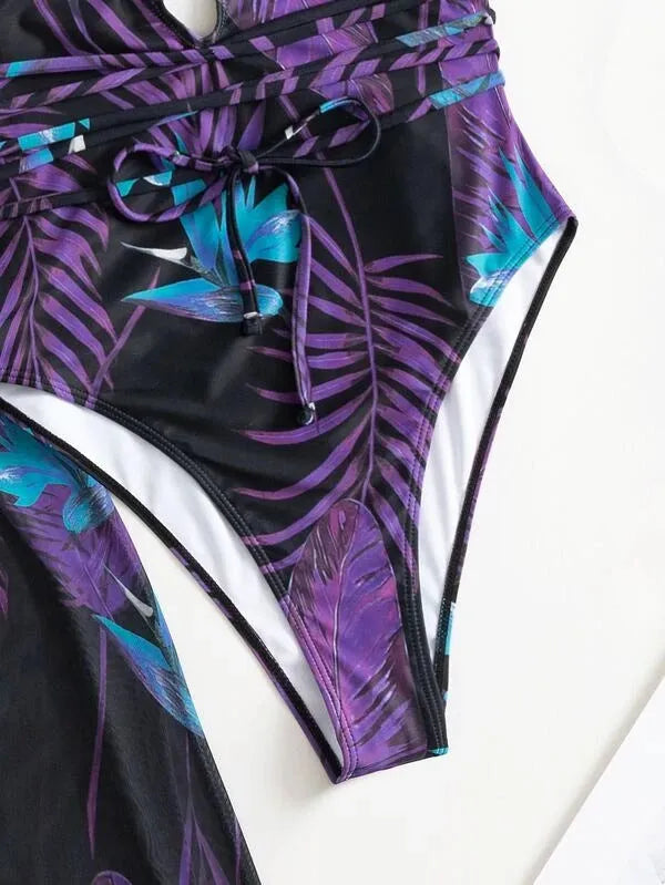 Women's three piece swimsuit set with bikini one-piece and matching coat in polyester fabric