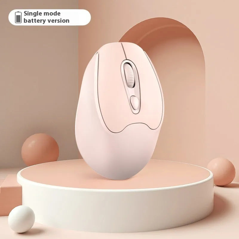 Dual-mode Bluetooth wireless mouse in grey, green, girl pink or milk tea pink colours with USB charging cable