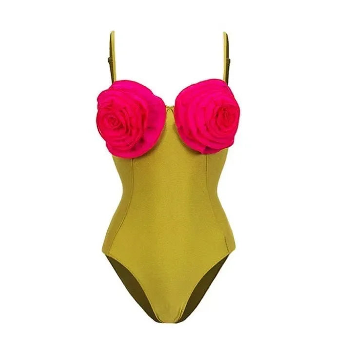 French one-piece solid colour women's bikini swimsuit in polyester with hollow out detail, on female model