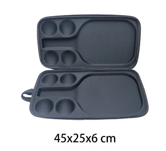 Black portable pickleball racket storage bag with double shoulder straps, showing EVA material construction.