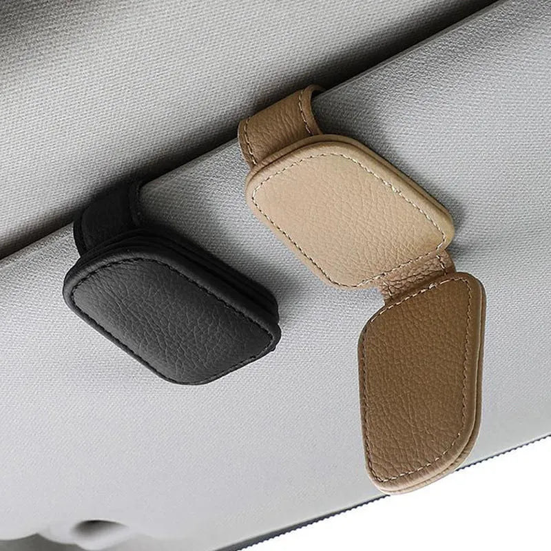 Car sun visor sunglasses holder clip in PU leather for secure storage while driving