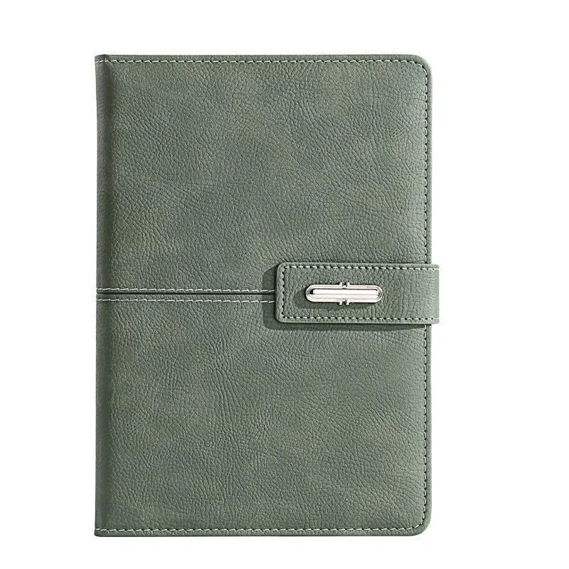 A5 notebook with a customisable PU leather cover shown in multiple colour options including black, red, green, and blue.