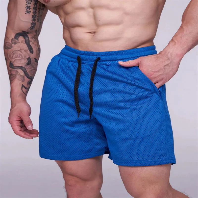 Men's mesh sports shorts with padding, mid waist, available in black, dark grey, light blue, dark blue, sizes M-XXXL