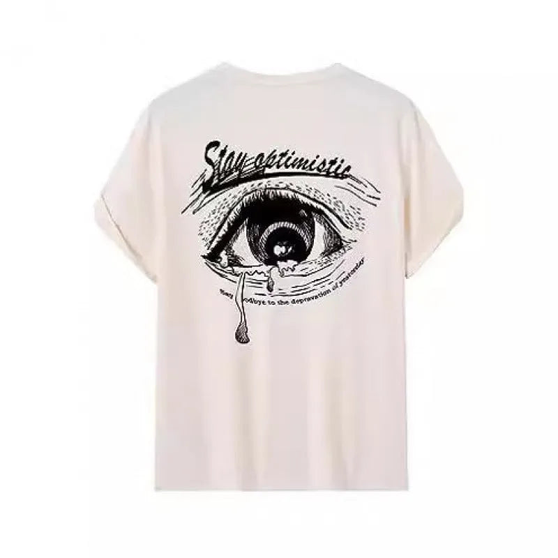 Men's short-sleeved casual T-shirt with a digital printed pattern, made from polyester fabric.