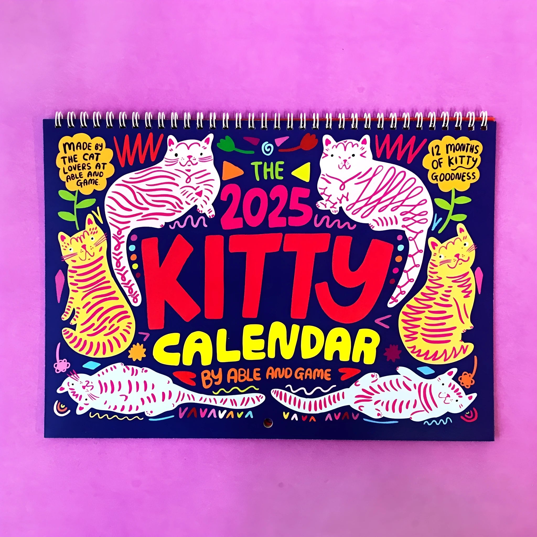 A4 portrait format cat-themed wall calendar for 2024 or 2025 year
