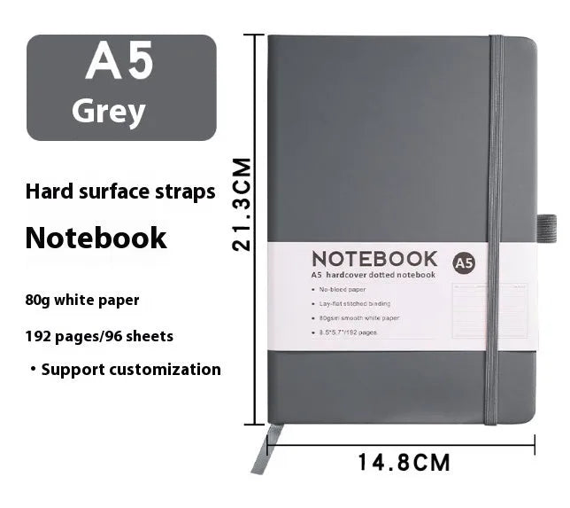 A5 office diary with hand skin feeling PU leather strap cover and lined inner pages