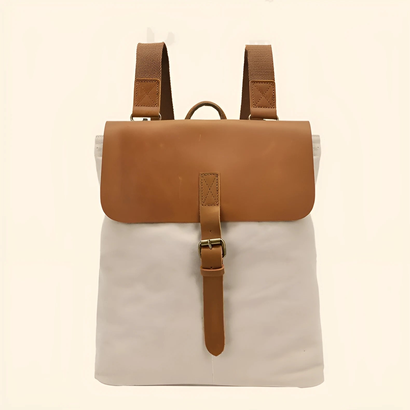 Crazy Horse Leather casual student backpack in waterproof canvas with splicing design