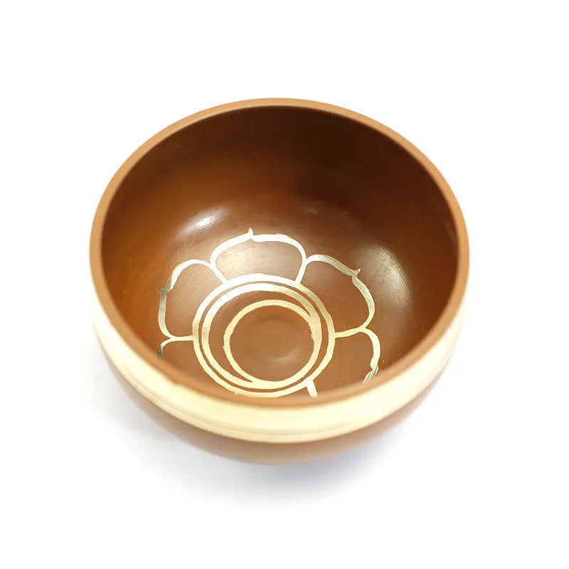 Handmade colourful Himalayan singing bowl percussion instrument with mallet for meditation and yoga