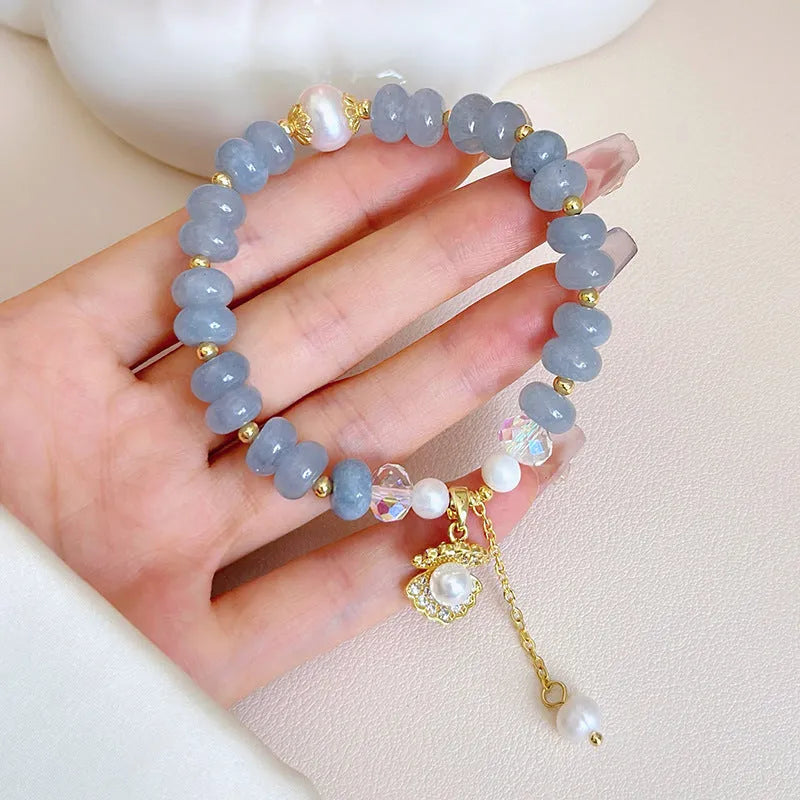 Handmade natural aquamarine pearl shell bracelet for women