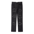 Retro burnt flowers niche wash straight-leg old jeans for men and women in light blue coffee black cotton denim mid-waist trousers