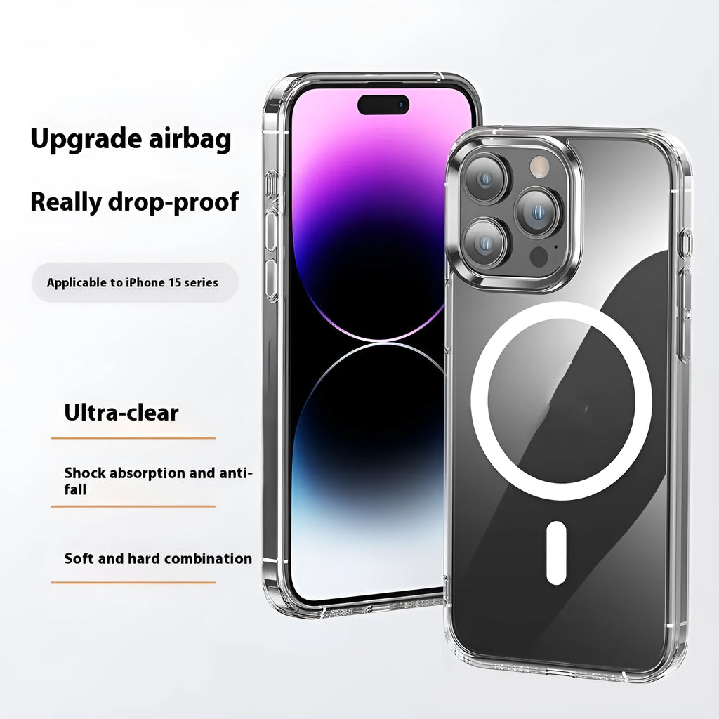 Two-in-one transparent magnetic phone case for iPhone, TPU PC construction shockproof drop-resistant