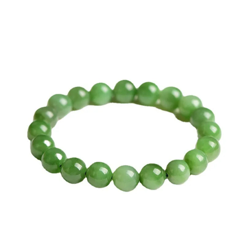 Natural Jasper bead bracelet with polished Russian Jasper beads in multiple sizes on a white background.