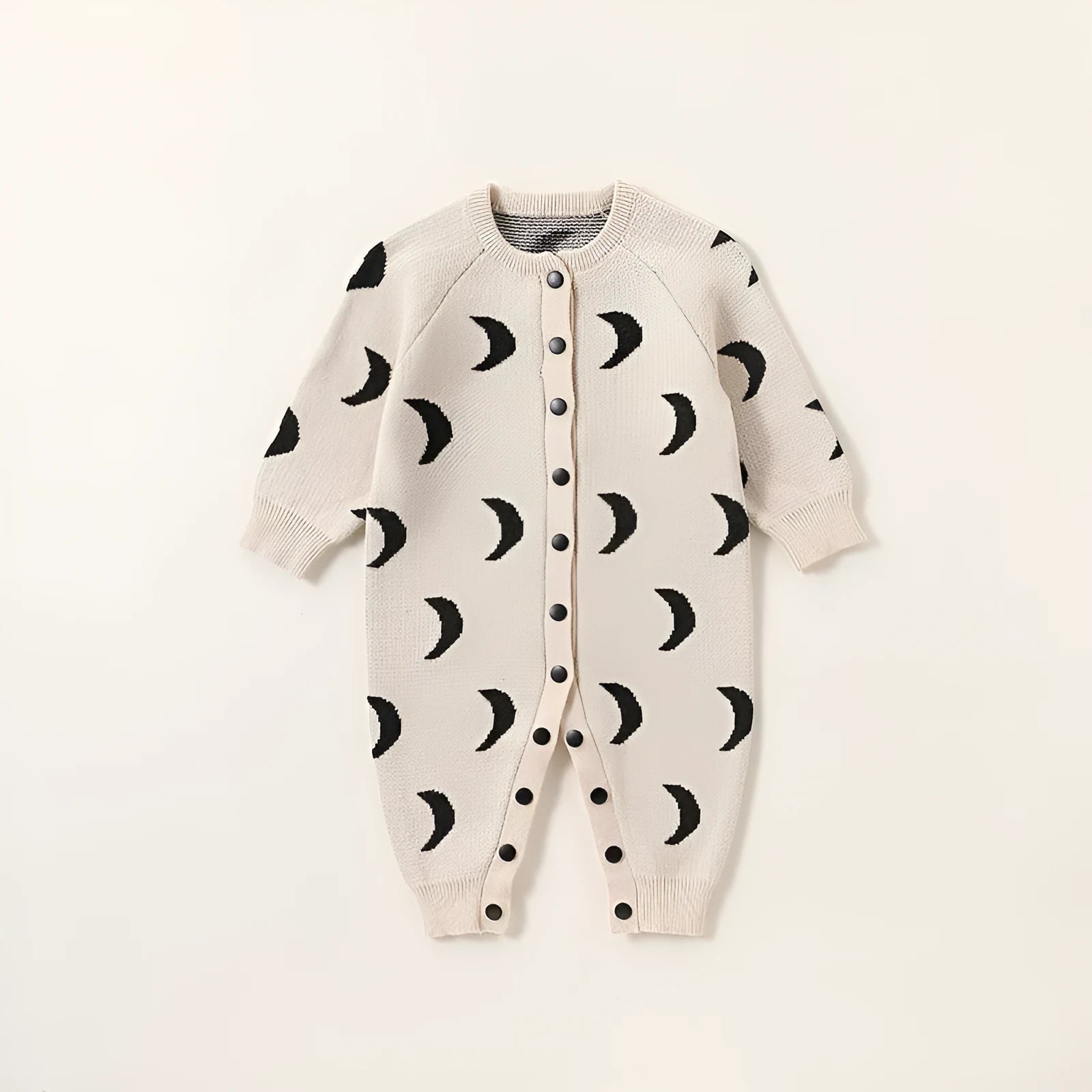 Baby jumpsuit in oatmeal colour made from cotton with long sleeves, neutral European style for 66cm to 110cm height