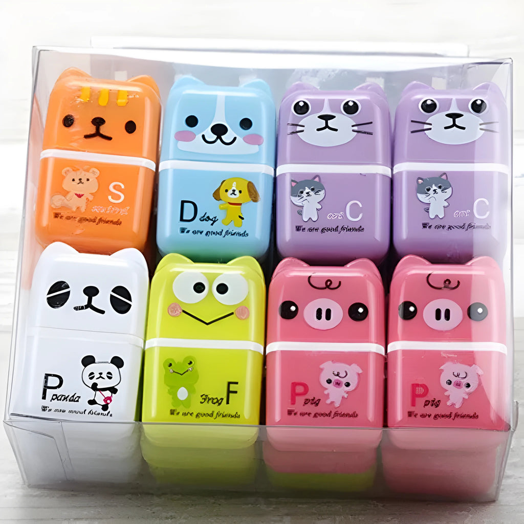 Pack of 6 mixed colour anti-dandruff cartoon animal erasers for children