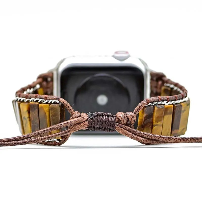 Men's rectangular tiger eye stone chain watch strap bracelet with adjustable textile band