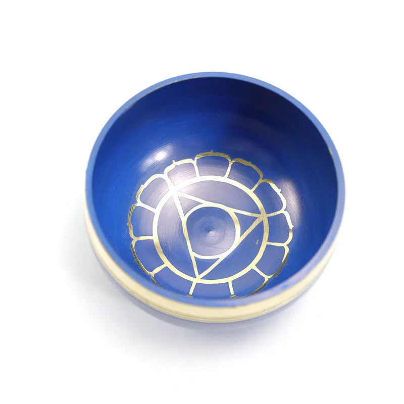 Handmade colourful Himalayan singing bowl percussion instrument with mallet for meditation and yoga