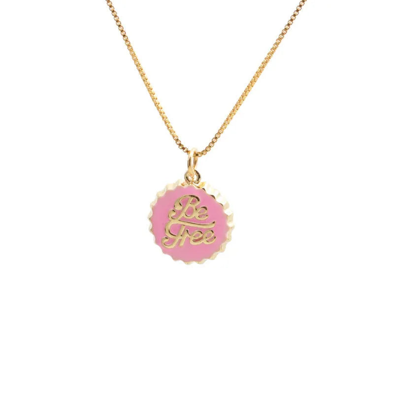Gold-plated copper bottle cap pendant necklace on a 40cm box chain.
