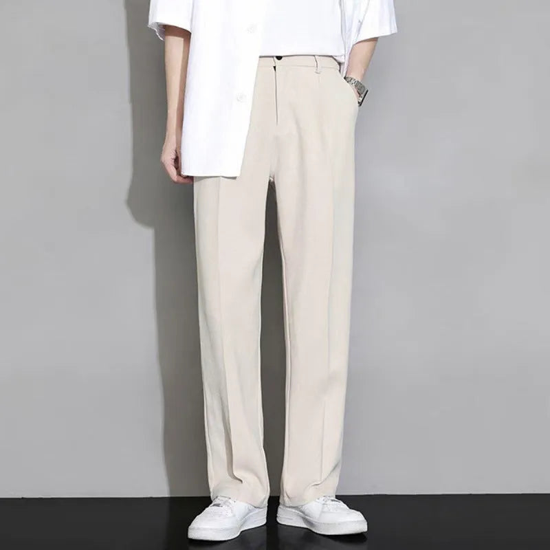 Loose wide-leg draping trousers in polyester, straight-leg cut, black grey khaki, sizes S to 3XL