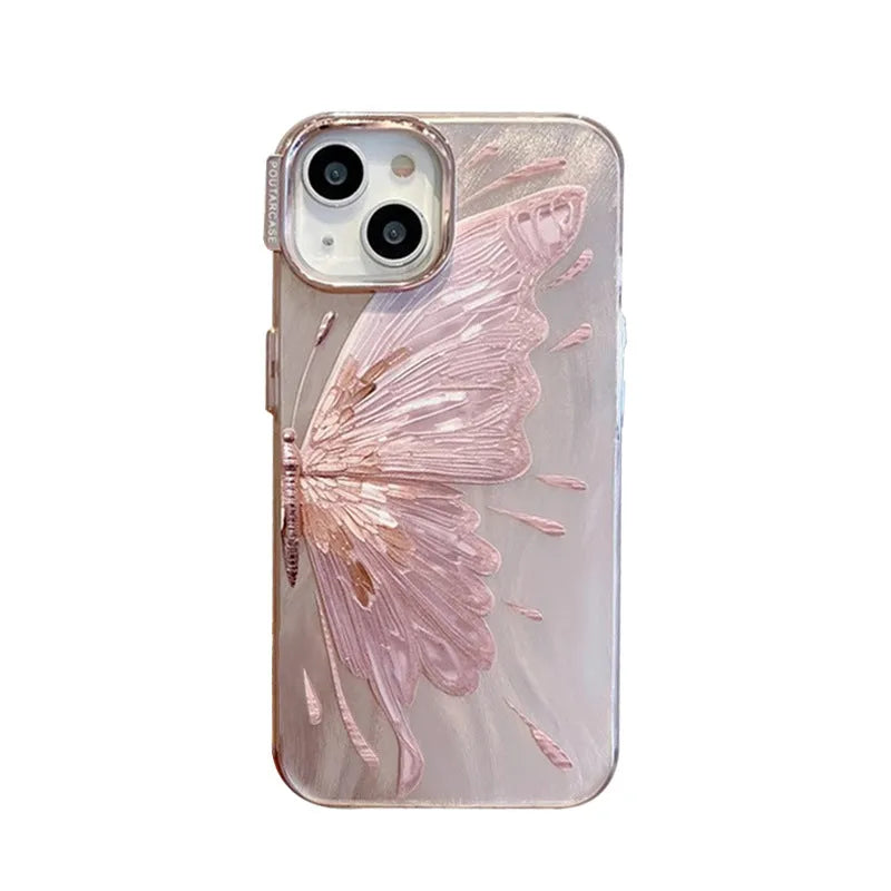 Electroplated butterfly pattern phone case with water ripple blue colour for iPhone 14 Pro