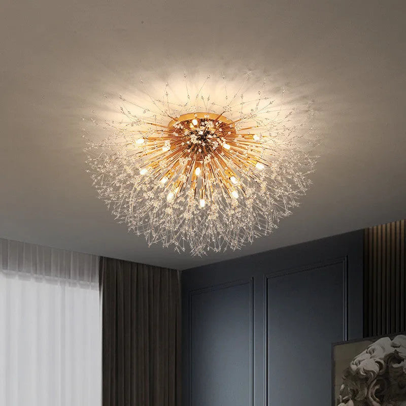Dandelion crystal ceiling lamp wrought iron chrome 40cm round shade ceiling mounted