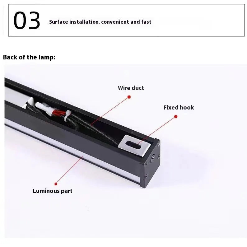 Black 80cm long simple strip LED wall lamp mounted on a plain wall.