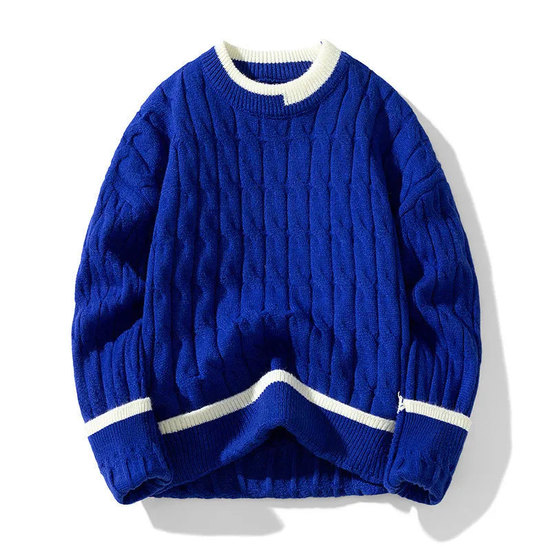 Men's loose fit modal sweater in light blue, shown as a sporty pullover with long sleeves.