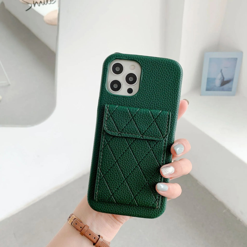 Tide Brand imitation leather mobile phone case with built-in card holder for iPhone, shown in multiple colours.