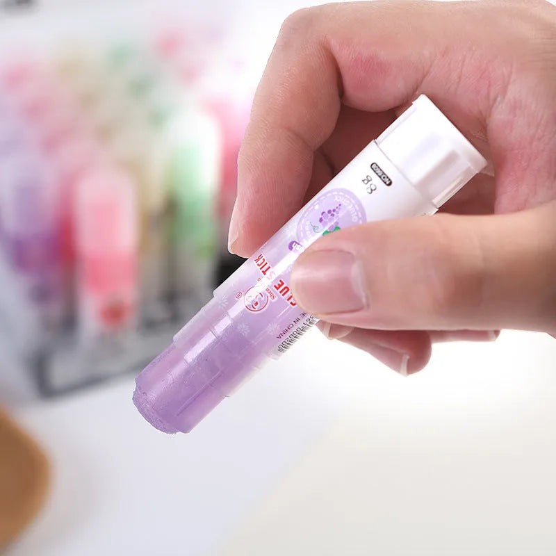 Jelly solid glue stick in fruit colours measuring 8.5cm with PVP adhesive for crafts